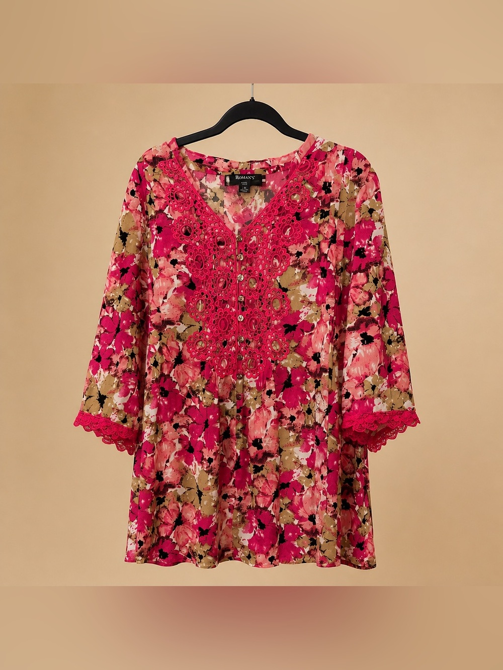 Roaman's 28W women's plus-size floral print Button Front blouse